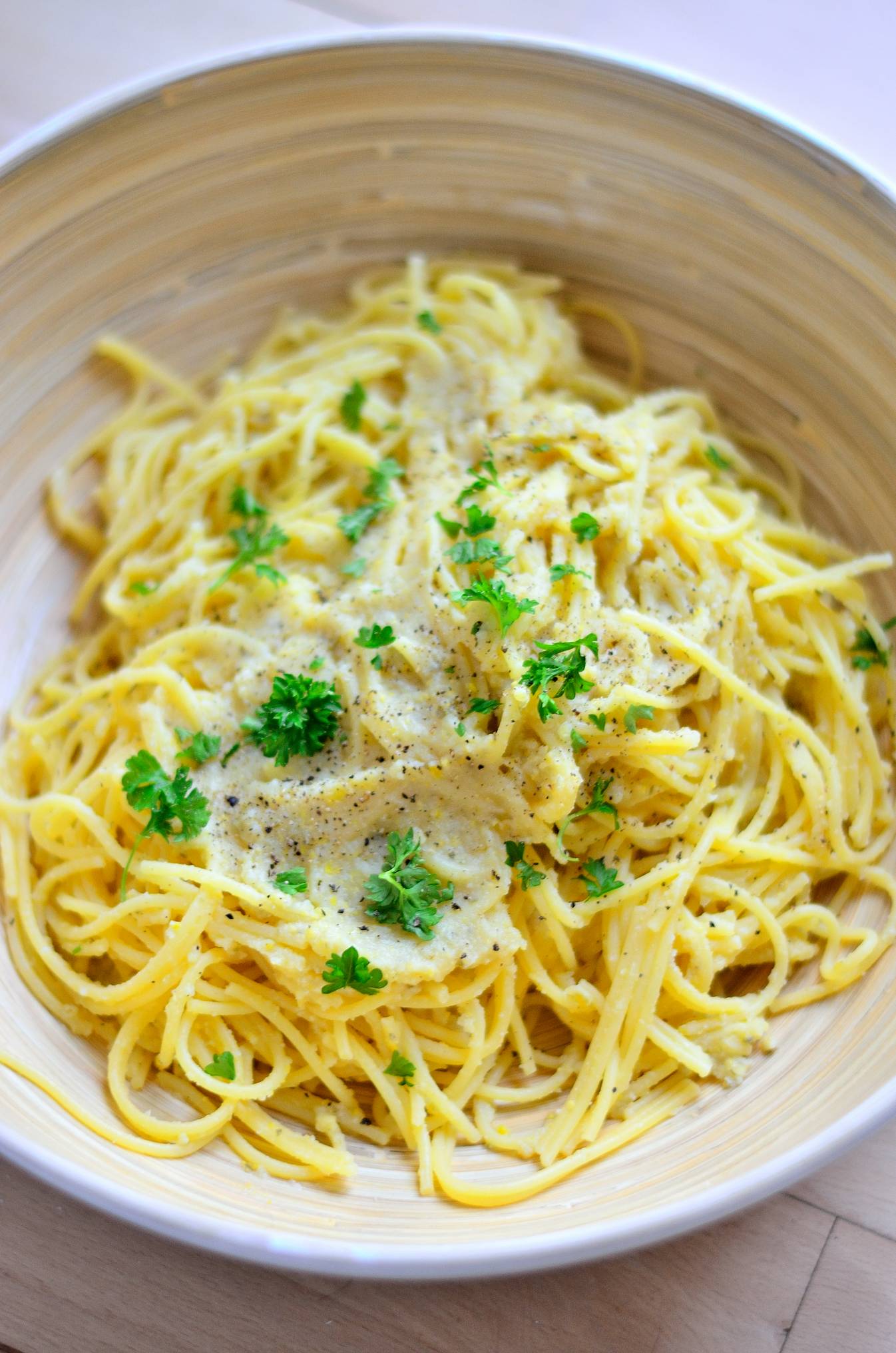 Spaghetti Carbonara (vegansk, low-fat) | Planteæderen